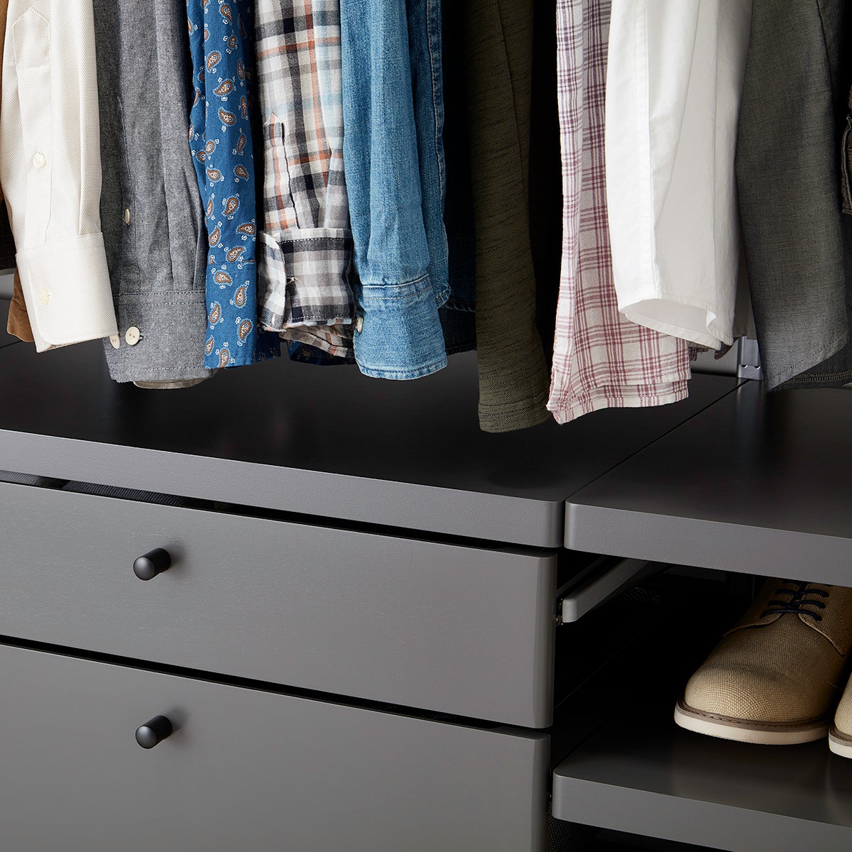 Elfa Décor 8' Grey & Platinum ReachIn Closet The Container Store